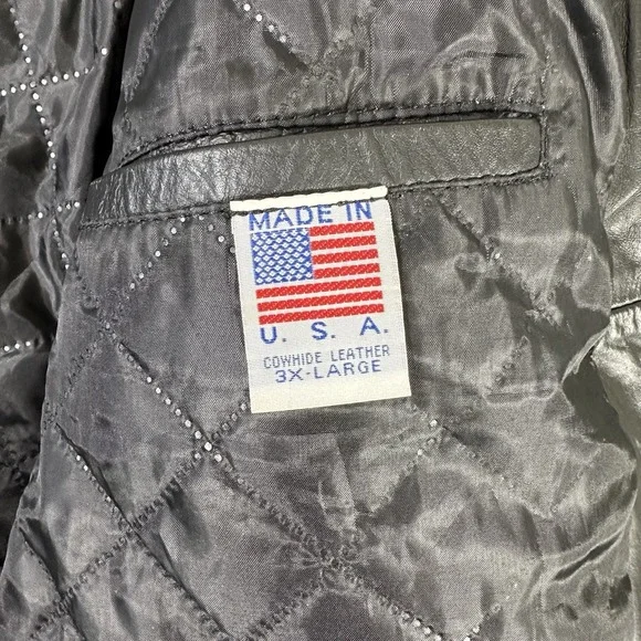 United States MARINE CORP EMBOSSED Black Leather JACKET Men's 3XL Made IN USA - Picture 3 of 14